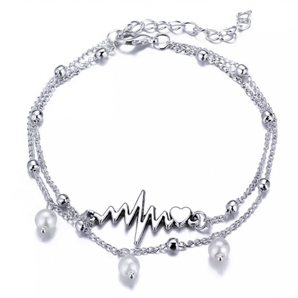 💜10/$25💜NEW 2 Layered Heartbeat Pearled & Beaded Chain Anklet - Picture 8 of 8
